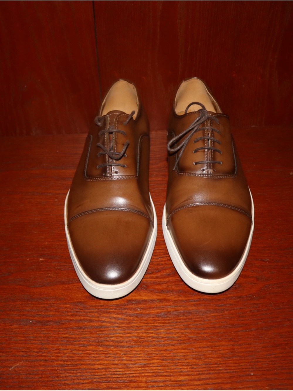 Zara Men's Tan Brown Leather Cap-Toe Derby Sneakers